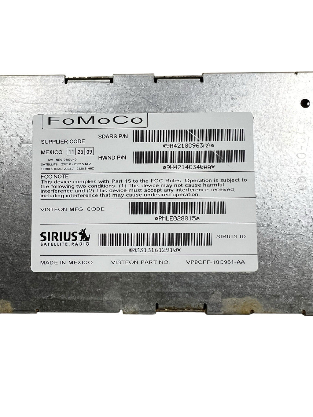 2010-11  RANGE ROVER  SIRIUS SATELLITE RADIO RECEIVER MODULE 9H4218C963AA