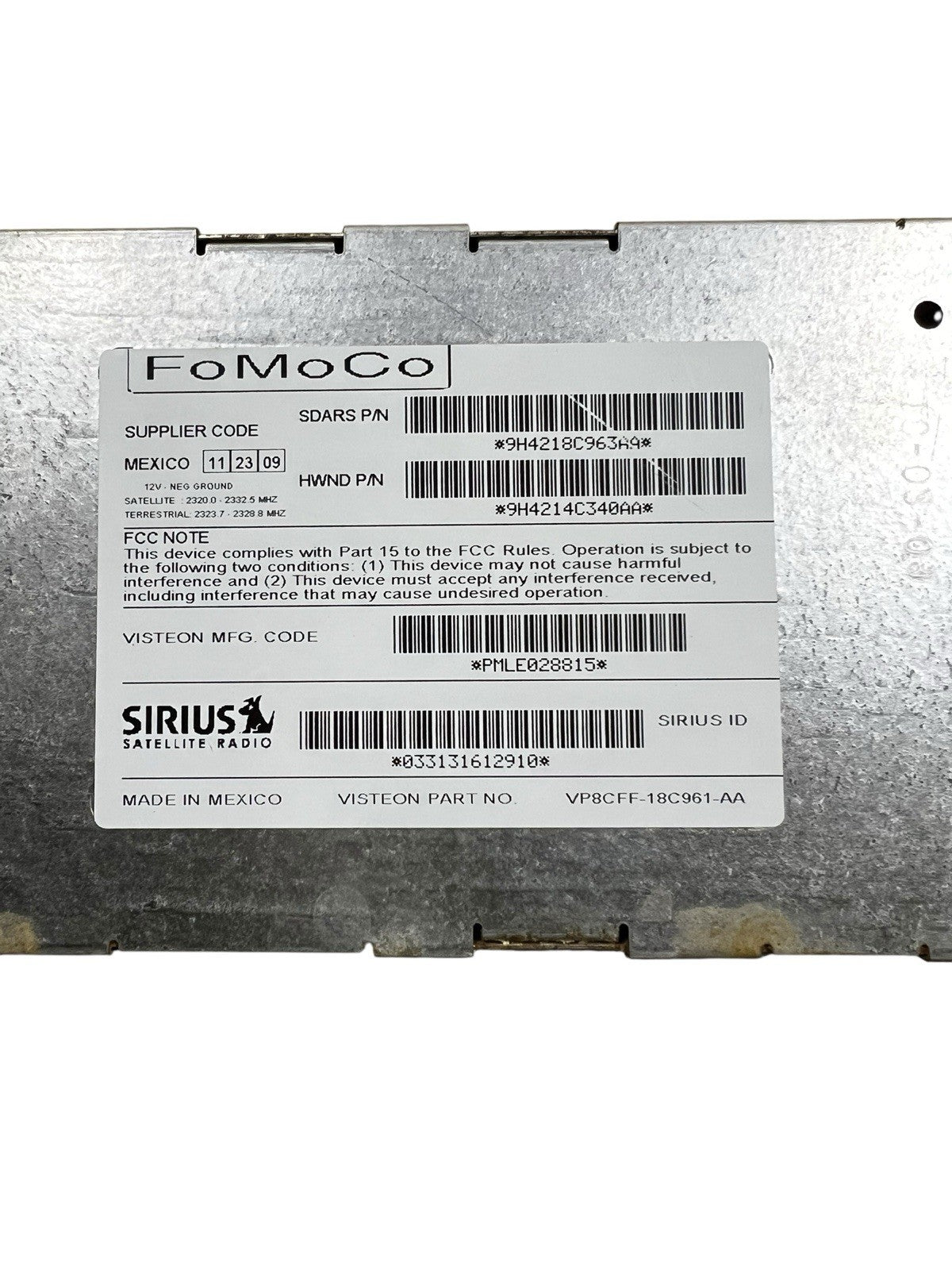 2010-11  RANGE ROVER  SIRIUS SATELLITE RADIO RECEIVER MODULE 9H4218C963AA