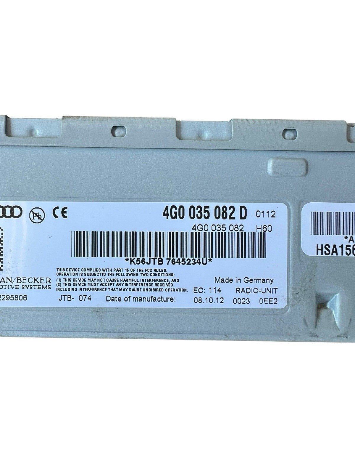 13-16 Audi S5 Satellite Radio Receiver Computer Control Module OEM 4G0 035 082 D
