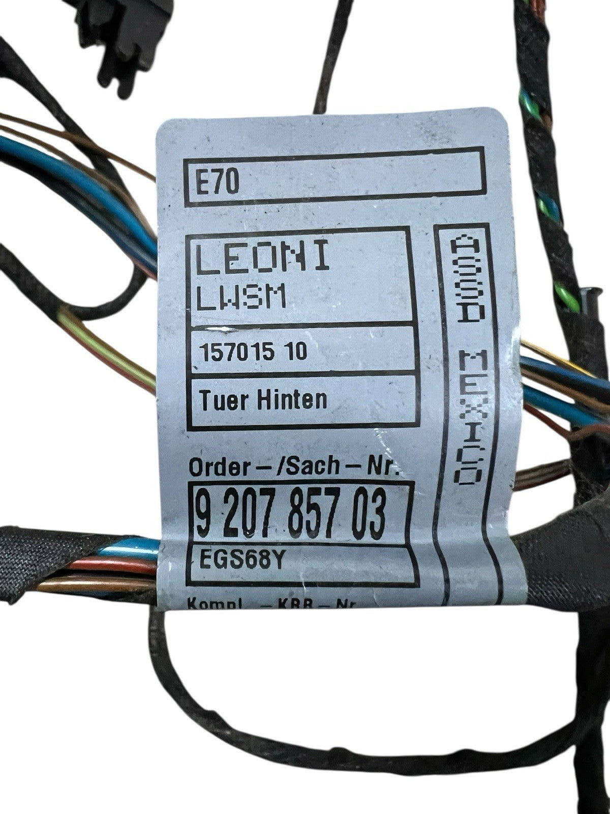 2009-13 BMW X5  REAR RIGHT PASSENGER SIDE DOOR WIRE WIRING HARNESS OEM 920785703